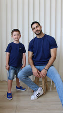 חולצת טריקו לילדים: כחול כהה להבה כחול כהה