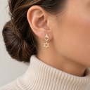Boucles d'oreilles pendantes Maguen David dorées portées