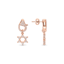 Boucles d'oreilles pendantes Maguen David or rose sur fond blanc