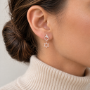 Boucles d'oreilles pendantes Maguen David or rose portées