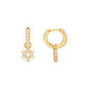 Boucles d'oreilles créoles Maguen David dorées sur fond blanc