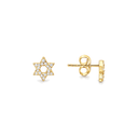 Boucles d'oreilles puces Maguen David dorées sur fond blanc