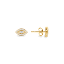 Boucles d'oreilles puces Œil dorées sur fond blanc