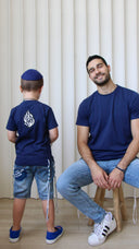 חולצת טריקו לילדים: כחול כהה להבה כחול כהה