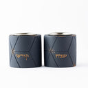 grey and gold concrete candlesticks