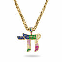 collier hai חי plaque or zirconium multicolore bijou judaica eliorness 