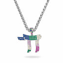 collier hai חי argent zirconium multicolore bijou judaica eliorness chaine epaisse 