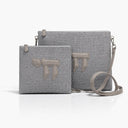 Set Talit Tefilines Haï gris Eliorness lin et cuir avec bandoulière