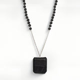 Petek Original Necklace – Black Beads & Exotic Leather Amulet