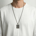 Raw silver Petek necklace – Engraved plaque &amp; stainless steel chain