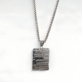 Raw silver Petek necklace – Engraved plaque & stainless steel chain