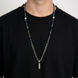 Sefer Ocean Necklace – Blue-grey beads &amp; Petek amulet