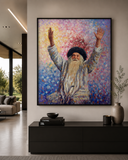Tableau peint à la main de Rabbi Israël Odesser, le Saba, bras levés, couleurs multicolores en relief – Eliorness