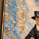Détail de la peinture en relief du tableau Rabbi de Loubavitch Bleu & Or, touches peintes à la main – Eliorness