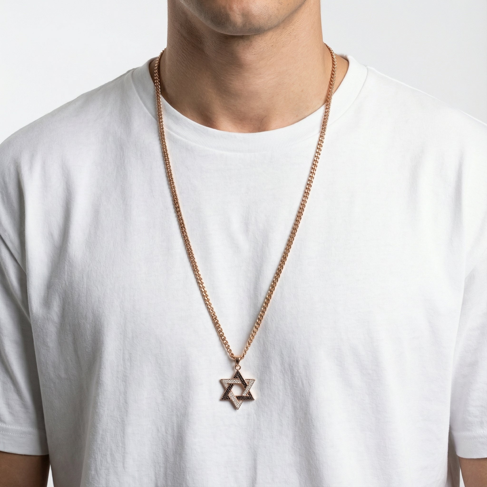 Magen David Rose Gold Diamond Necklace – Pave Cubic Zirconia &amp; Gold Stainless Steel Chain