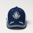 Casquette Aech Sheli blanc et bleu Eliorness broderie denim ajustable