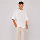 T-shirt Tsitsit Effet Lin Blanc – Collection Oversize Eliorness
