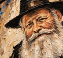Détail de la peinture en relief du tableau Rabbi de Loubavitch, touches épaisses peintes à la main – Eliorness