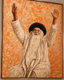 Détail de la peinture en relief du tableau Rabbi Israël Odesser orange et beige, touches peintes à la main – Eliorness