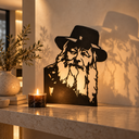Portrait du Rabbi de Loubavitch en métal découpé au laser, ombre projetée par une bougie — Eliorness