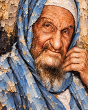 Détail de la peinture en relief du tableau Baba Salé bleu et or, touches peintes à la main – Eliorness