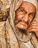 Détail de la peinture en relief du tableau Baba Salé ivoire et or, touches peintes à la main – Eliorness