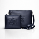 Set Tallit & Téfilines en cuir bleu marine gaufré – Maguen david