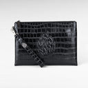 Glossy black crocodile leather travel pouch
