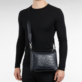 Sacoche bandoulière en cuir noir croco