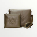 Set Tallit & Téfilines en cuir kaki gaufré – Maguen david