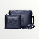 Set Tallit & Téfilines en cuir bleu marine gaufré – Maguen david