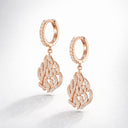 Boucles d'oreilles pendantes Aech Sheli en Argent 925 et Plaqué Or rose, symbole flamme serti de zirconium, bijou inspiration Rabbi Nahman Breslev.