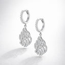 Boucles d'oreilles pendantes Aech Sheli en Argent 925  symbole flamme serti de zirconium, bijou inspiration Rabbi Nahman Breslev.