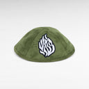 Kippa en velours Kaki – Broderie Aech Sheli