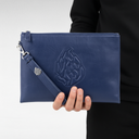 Blue leather travel pouch