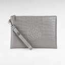 Glossy grey leather travel pouch – Croco edition