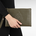 Khaki leather travel pouch – Crocodile edition