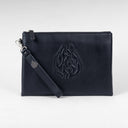 Black leather travel pouch