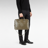 Porte-documents en cuir croco kaki