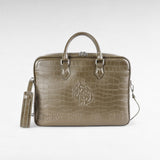 Porte-documents en cuir croco kaki