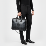 Porte-documents en cuir noir croco mat