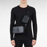 Sacoche duo en cuir noir – Bandoulière & porte‑monnaie