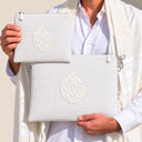Set de Pochettes Tallit & Téfilines Lin – Blanc – porté avec tallit