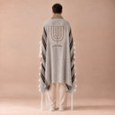 Tallit Personnalisé Marron & Doré – broderie Ménorah