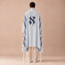 Tallit Personnalisé Bleu Gris – broderie Aleph
