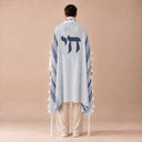Tallit Personnalisé Bleu Gris – broderie Haï