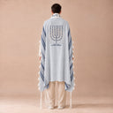 Tallit Personnalisé Bleu Gris – broderie Ménorah