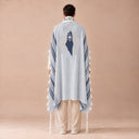 Tallit Personnalisé Bleu Gris – broderie Terre d'Israël